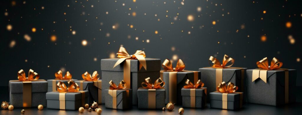 AI generated christmas gifts on grey background with light bouncing Stock Free