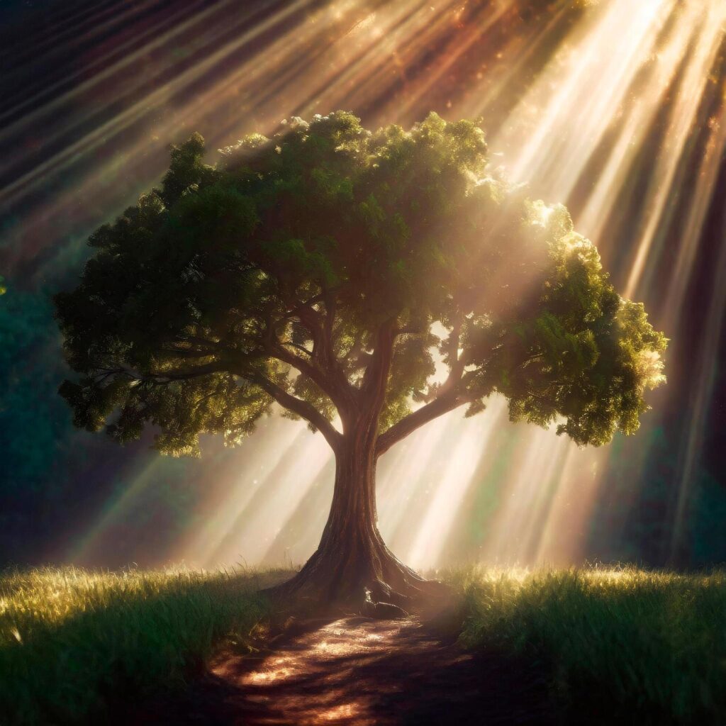 Cinematic tree with blurred background and sun rays Free Photo