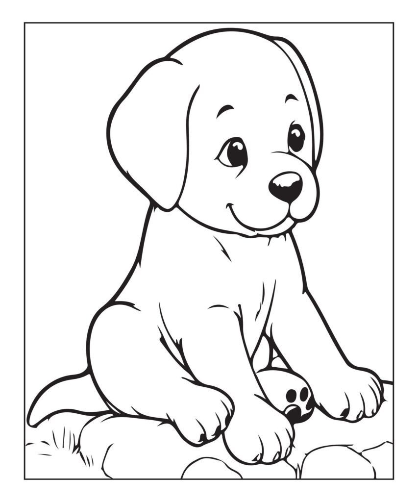 clean vector line art dog coloring page for kids Free Vector