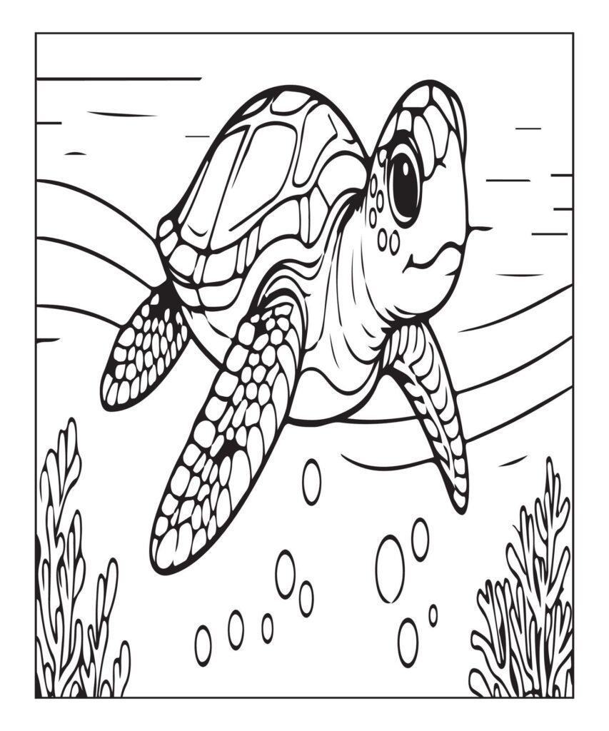 clean simple line art ocean turtle coloring page Free Vector