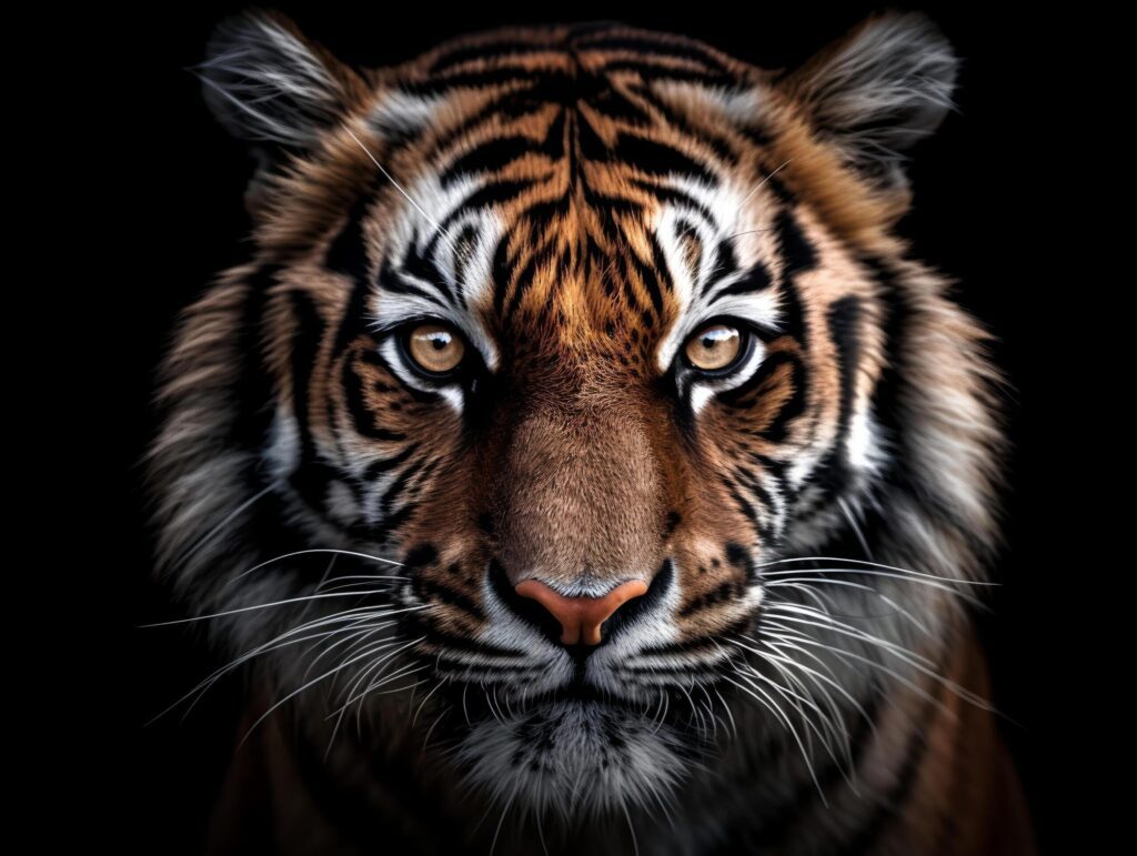 close up detailed portrait of tiger face, generative ai Free Photo