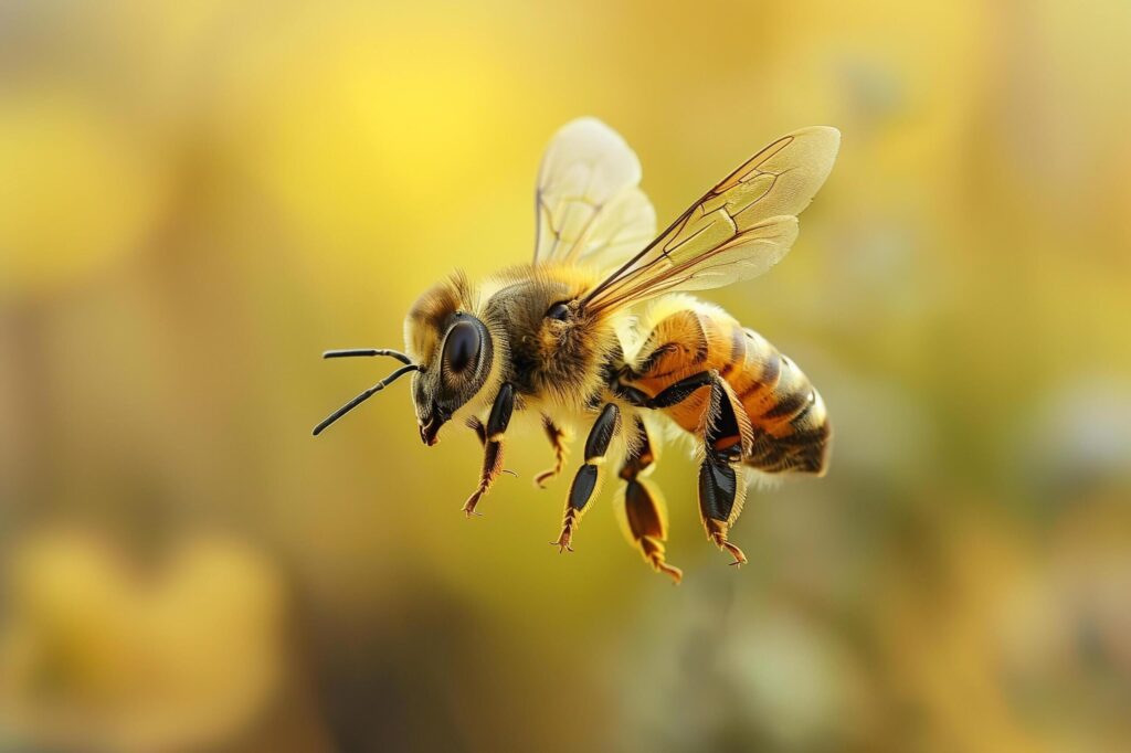 close up of a bee with flower.Generative Ai Free Photo