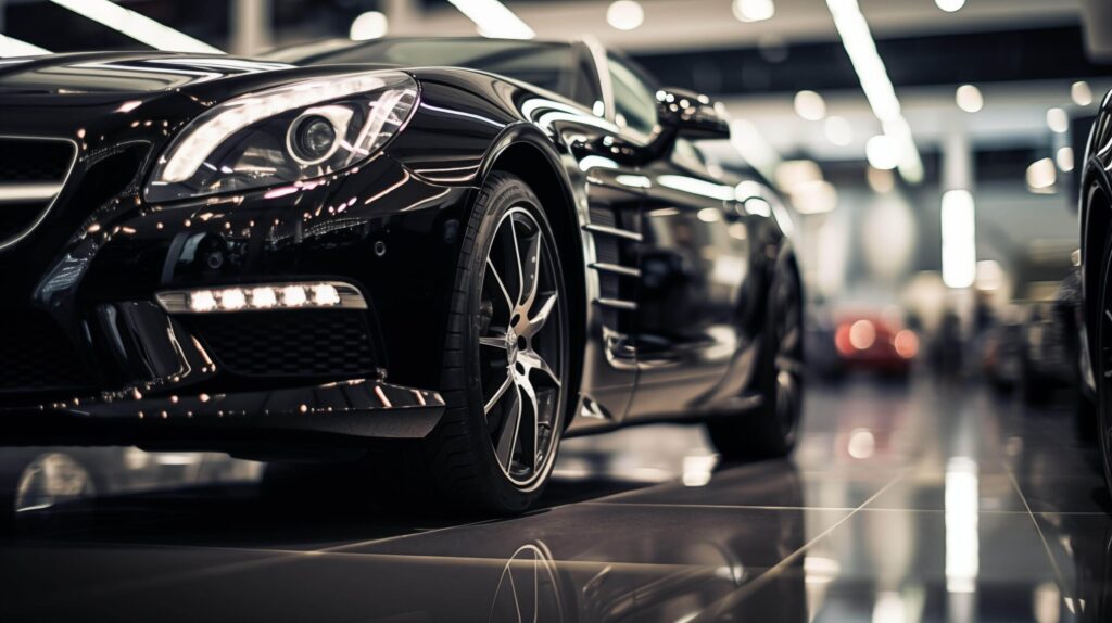 close up of a glossy black car which is giving a stunning look. Free Photo