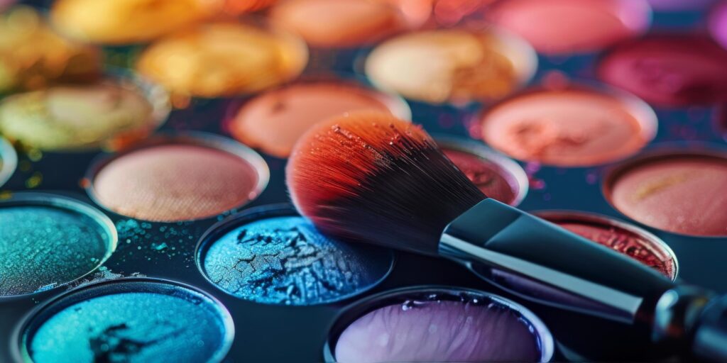 Close Up of a Makeup Brush on Colorful Palette Free Photo