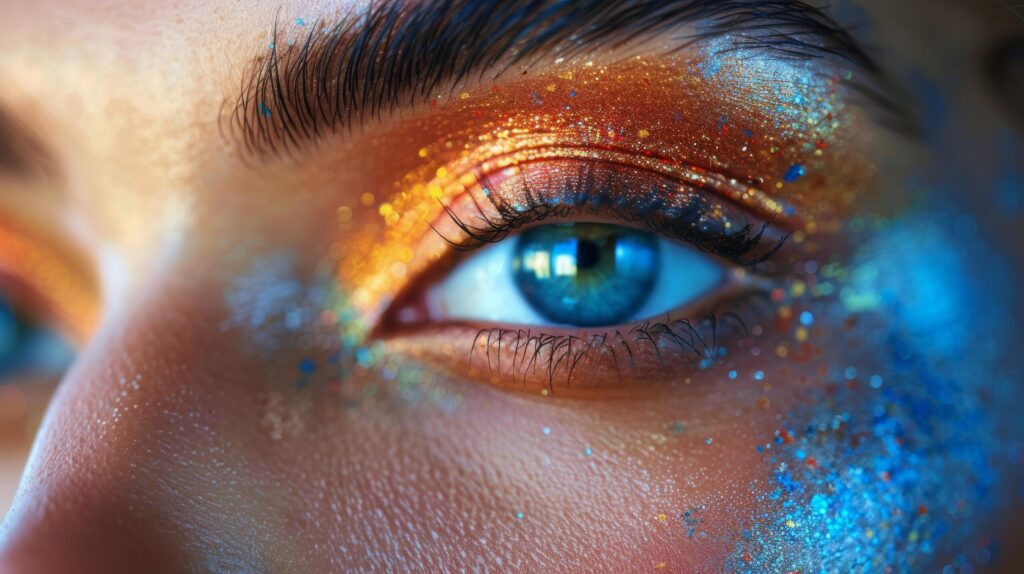 Close Up of a Womans Face With Blue Eyes Free Photo