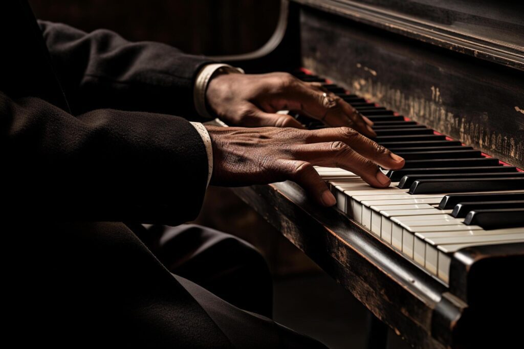 close up of hand playing piano bokeh style background Free Photo