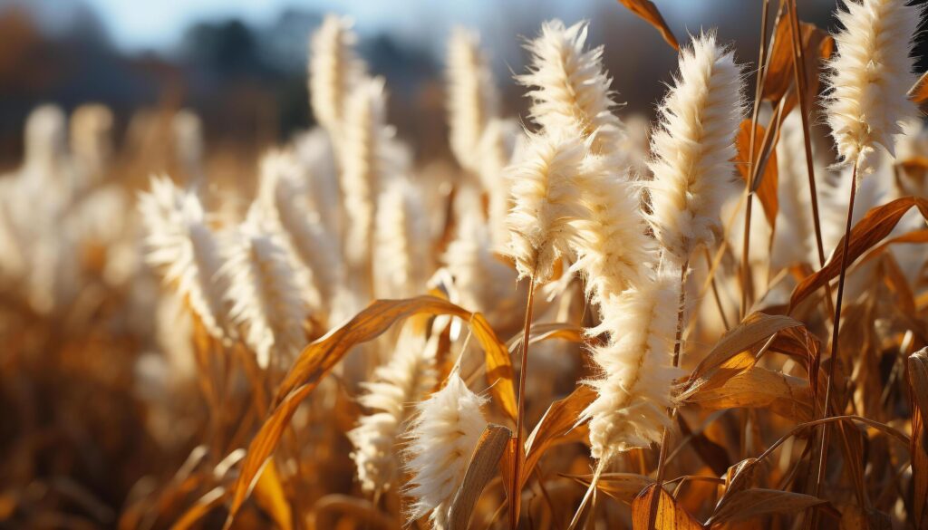 Close up of ripe wheat in a golden meadow generated by AI Free Photo