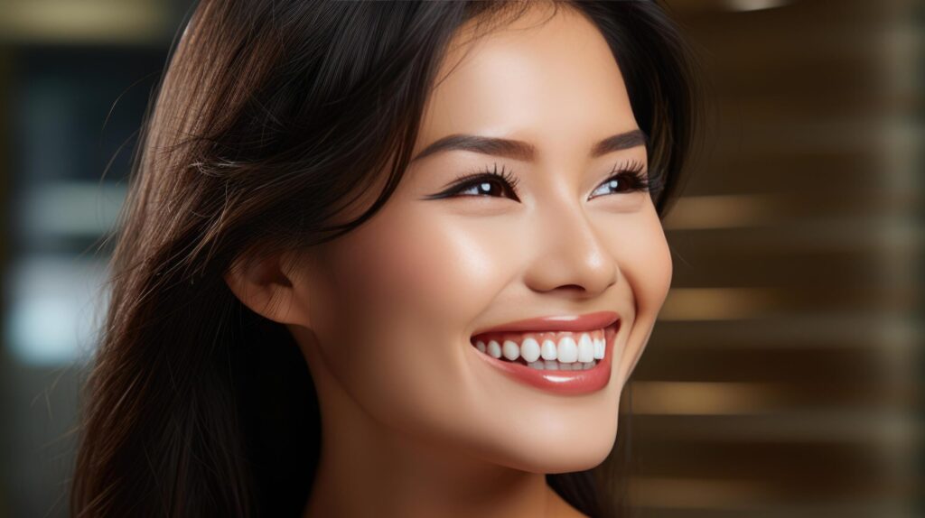 Close up of young woman smiling with perfect white teeth Free Photo