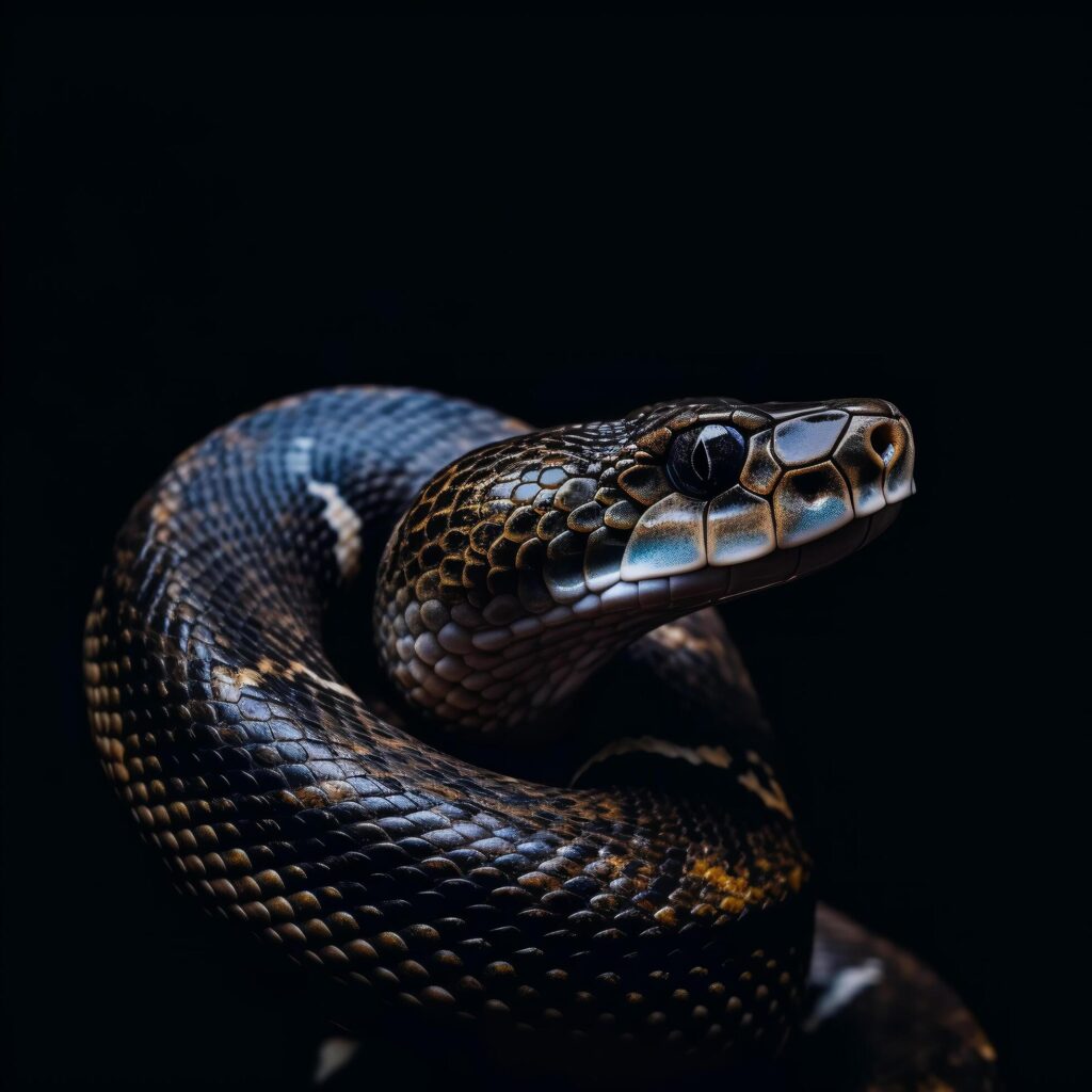 close-up portrait of a snake’s face in detail, generative ai Free Photo