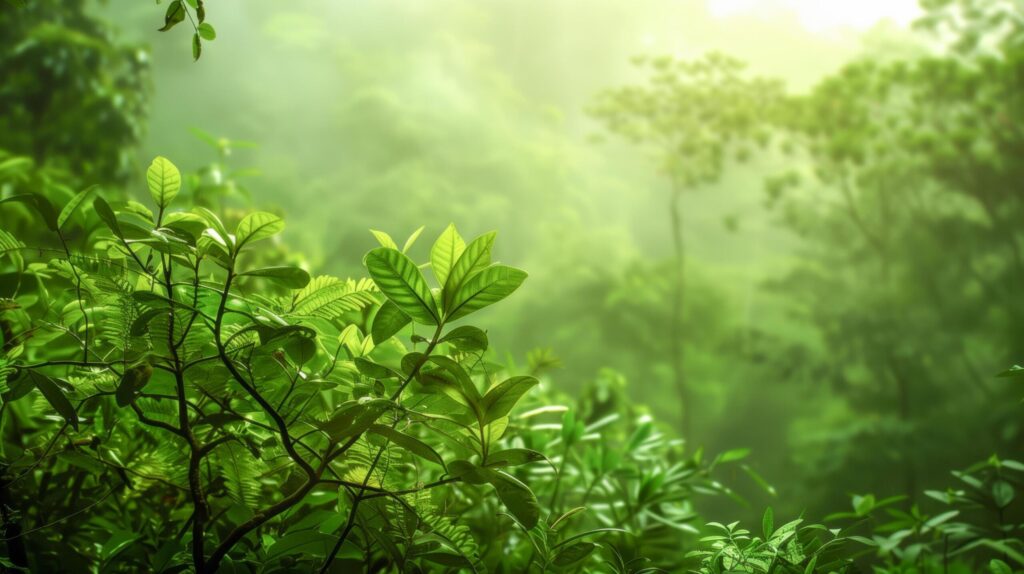 Closeup of tree with green leaves in forest. Suitable for nature, environment, forestry, outdoors, greenery, tranquility, wildlife, and ecofriendly concepts. Free Photo