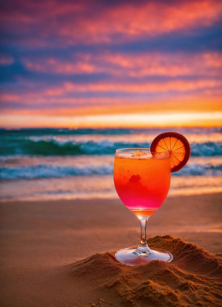 Cocktail on the beach at sunset. Colorful summer background. ai generative Free Photo