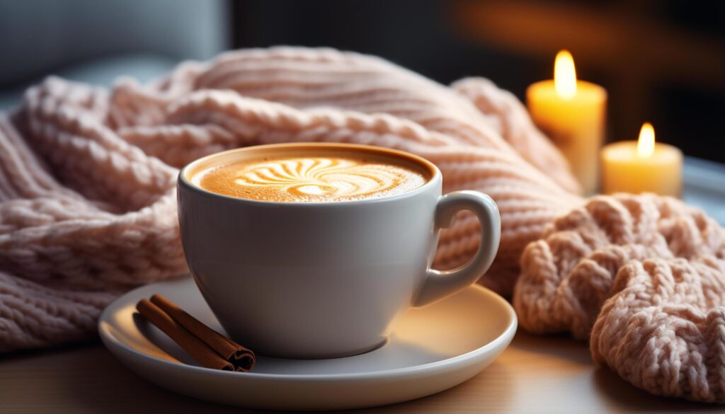 Coffee cup on table, close up of frothy cappuccino generated by AI Free Photo