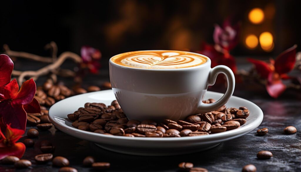 Coffee cup on table, heat, freshness, cappuccino, bean, latte generated by AI Free Photo