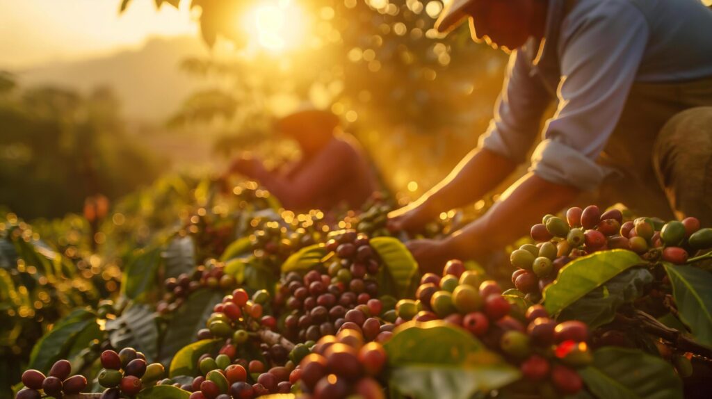 Coffee Harvest in the Light of Sunset Free Photo