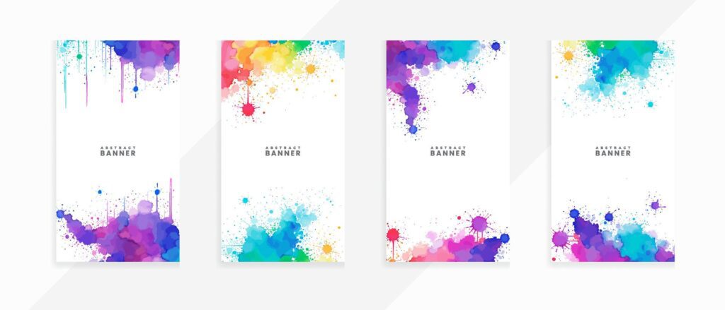 Colorful abstract splashes and stains watercolor banners set with isolated scarlet spot Free Vector