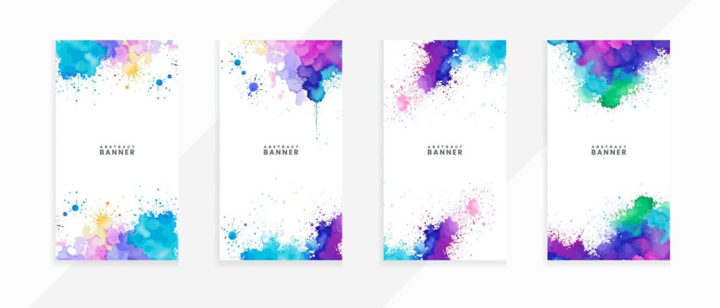 Colorful abstract watercolor violet stains painting background vector banner set Free Vector