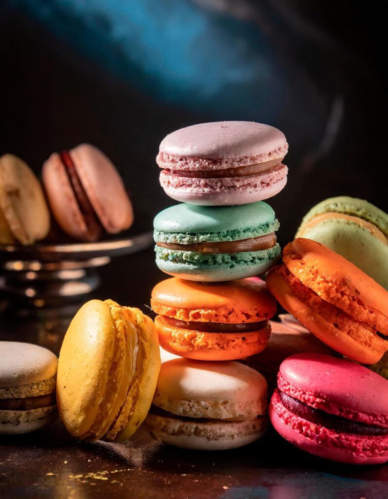 Colorful assorted macarons food photography soft lighting Free Photo