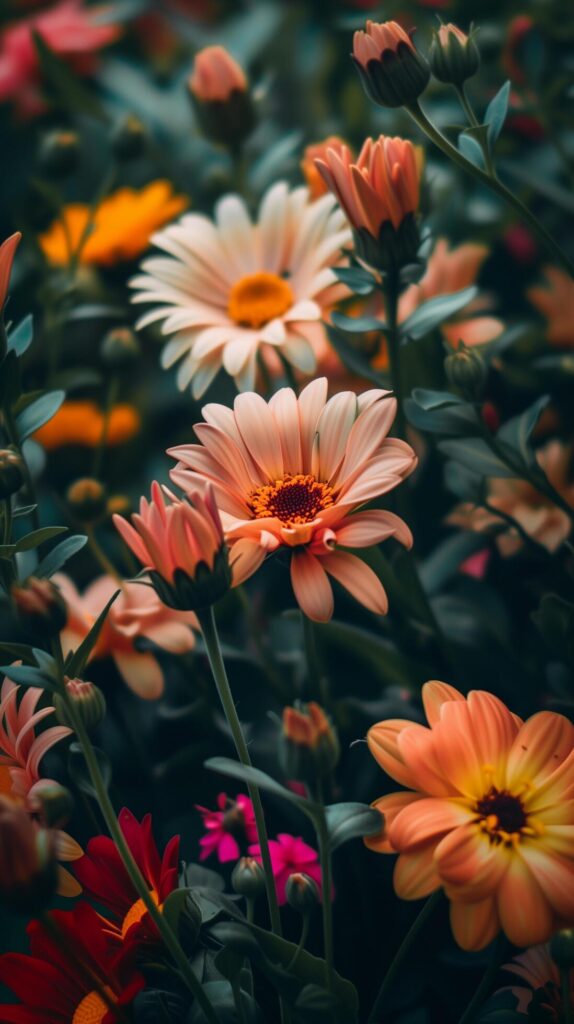 Colorful daisy flowers in the garden – vintage effect style pictures Free Photo