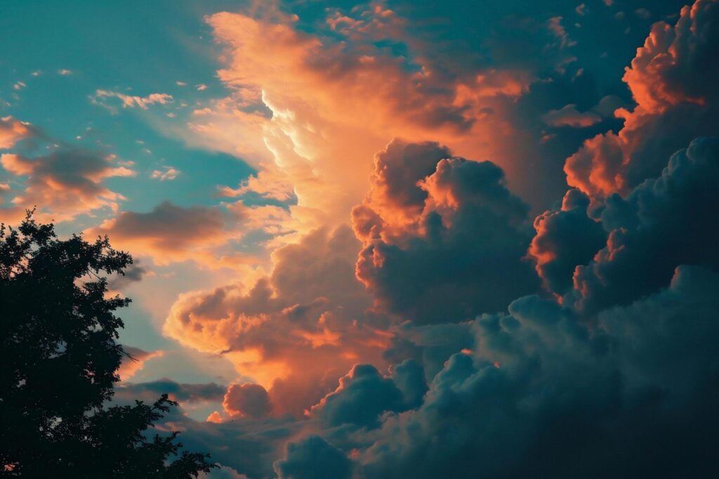 Colorful dramatic sky with cloud at sunset.Sky with clouds at sunset. Free Photo