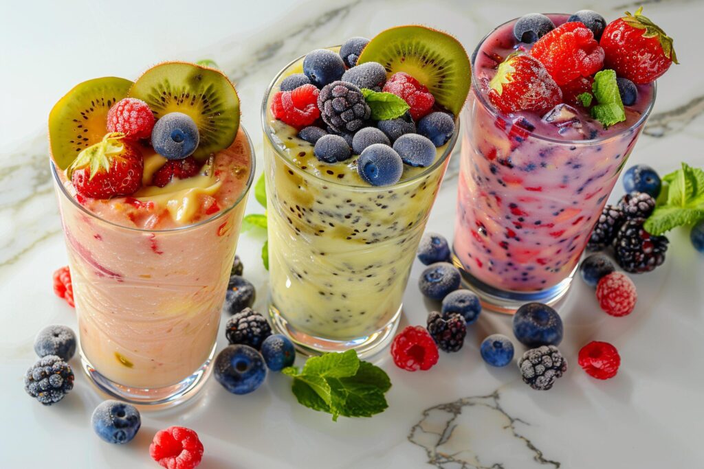 Colorful Fresh Fruit Smoothies in Glasses with . Free Photo