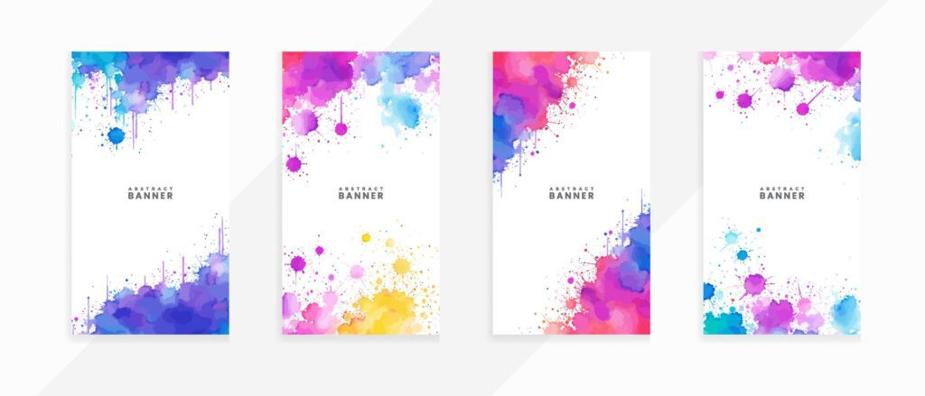 Colorful Isolated Bright drawn watercolor splash and stains banners set Free Vector