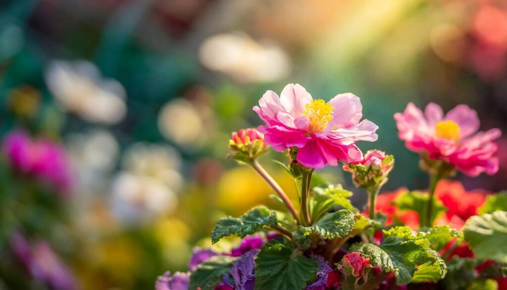 Colorful spring flowers with blurred background Free Photo