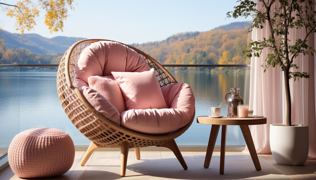 Comfortable armchair in a modern home interior, surrounded by nature generated by AI Free Photo