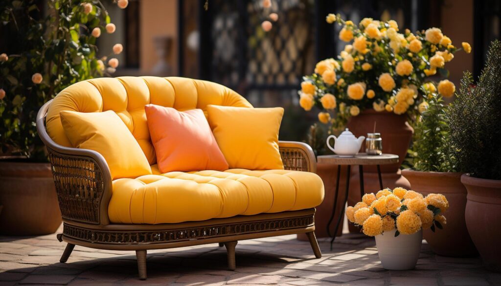 Comfortable armchair in a modern living room with yellow flowers generated by AI Free Photo