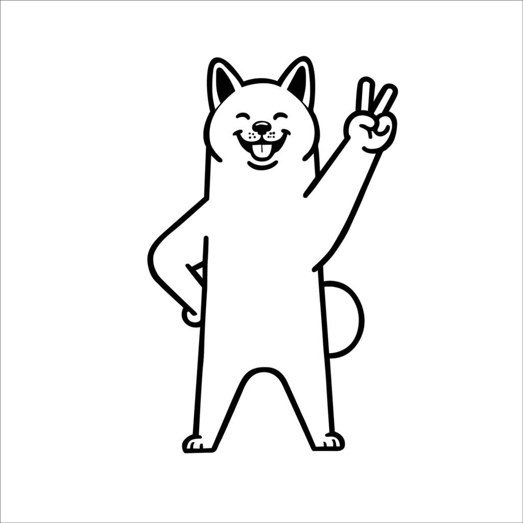 Confident Akita Peace Gesture Illustration Vector Free Vector