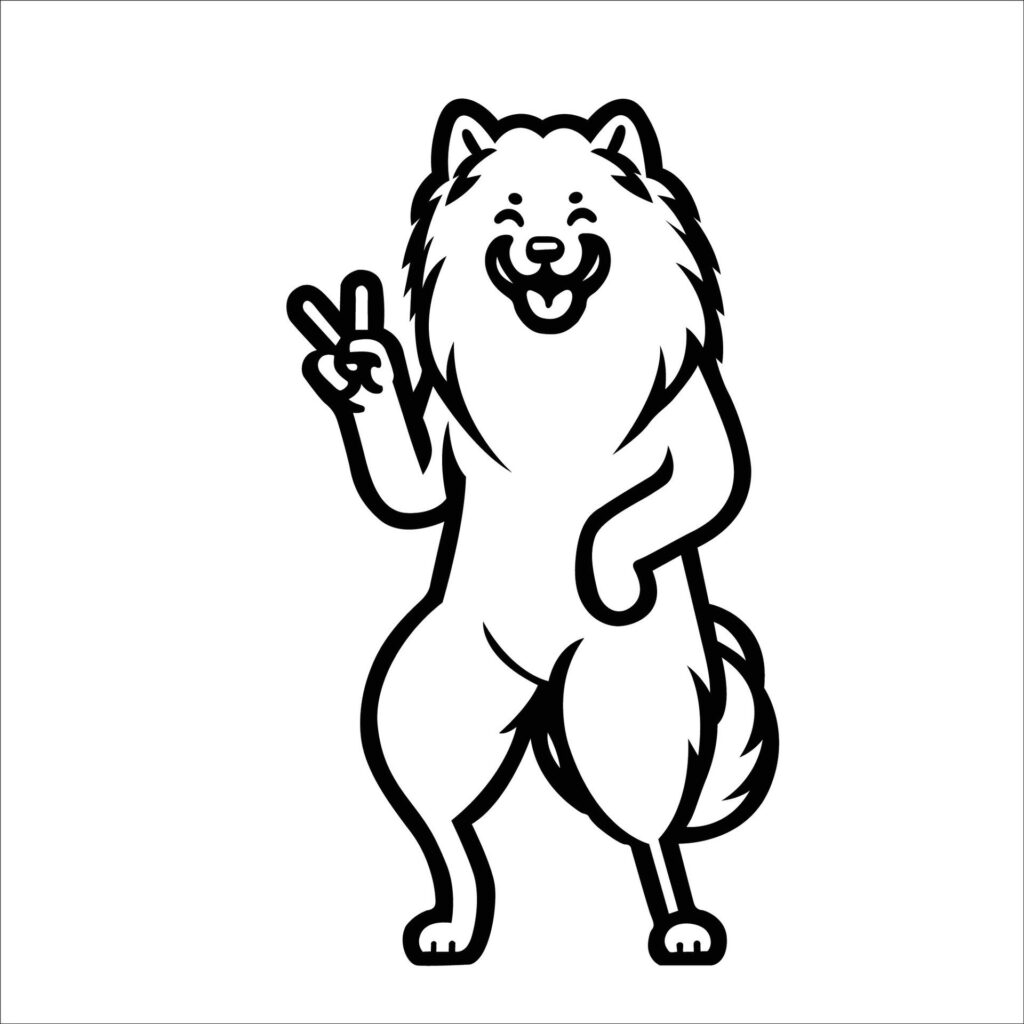 Confident Keeshond Peace Gesture Illustration Vector Free Vector