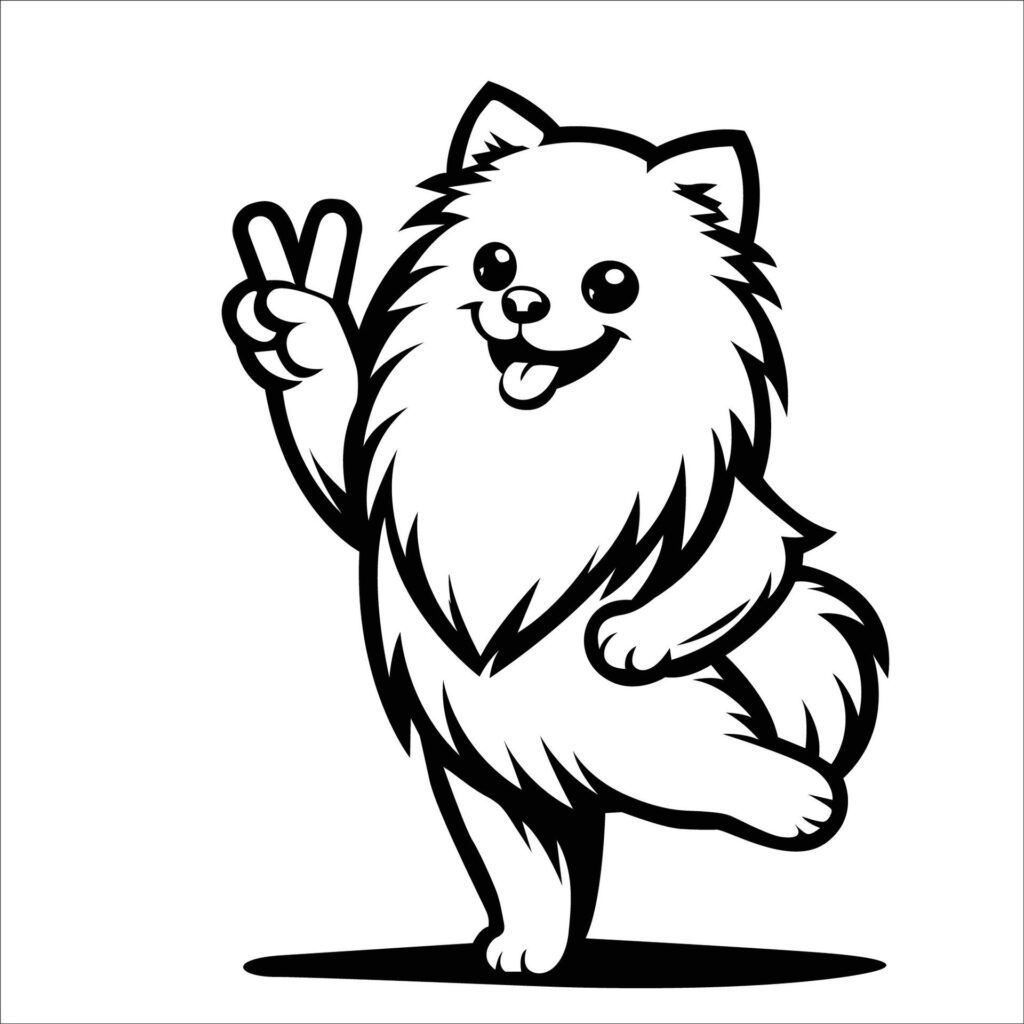 Confident Pomeranian Peace Gesture Illustration Vector Free Vector