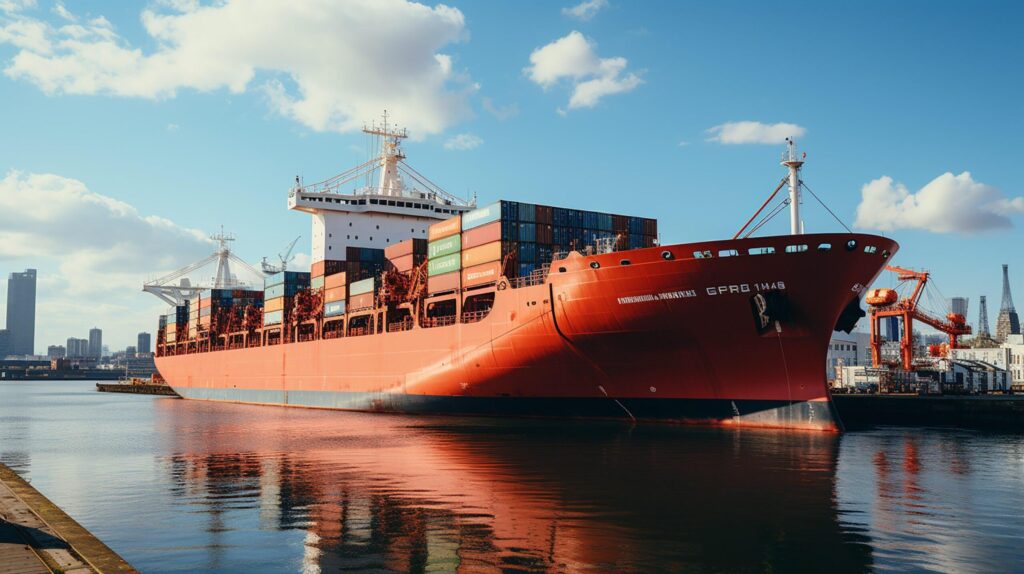 Container cargo freight ship during discharging at industrial port, logistic import export background and transport industry concept Free Photo