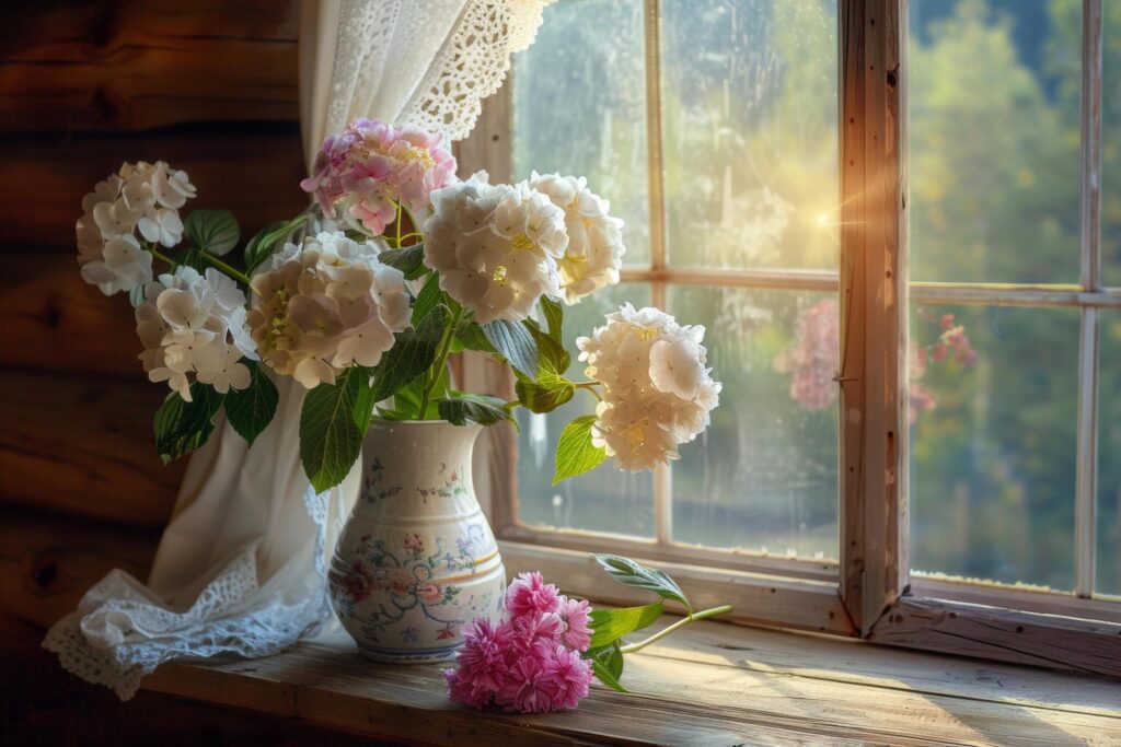 Cottagecore Hydrangeas by Window Light Free Photo