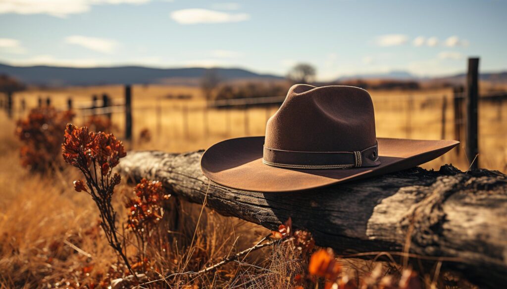 Cowboy sitting outdoors, enjoying nature beauty, wearing rustic straw hat generated by AI Free Photo