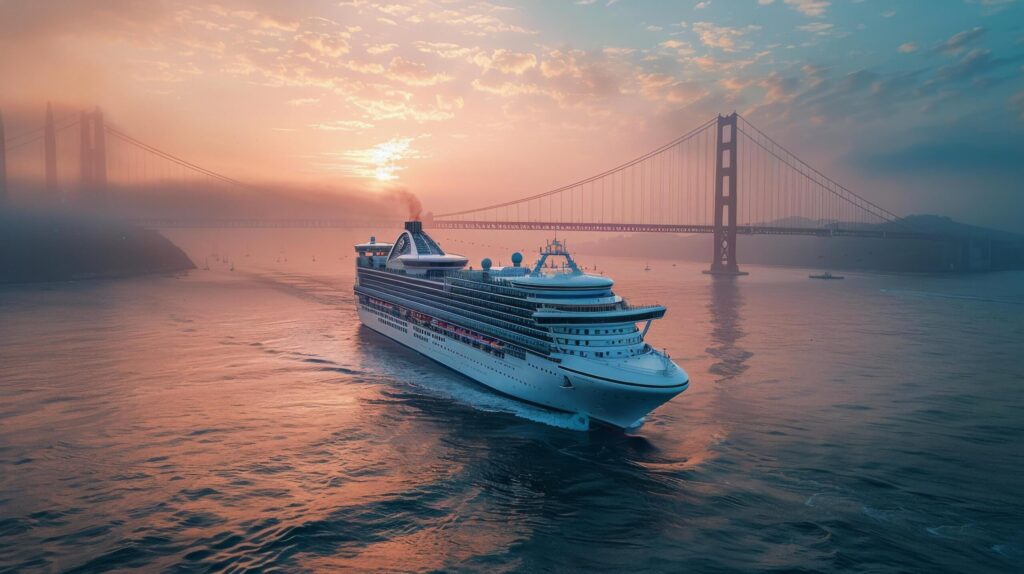 Cruise Ship Sailing Near Bridge Free Photo