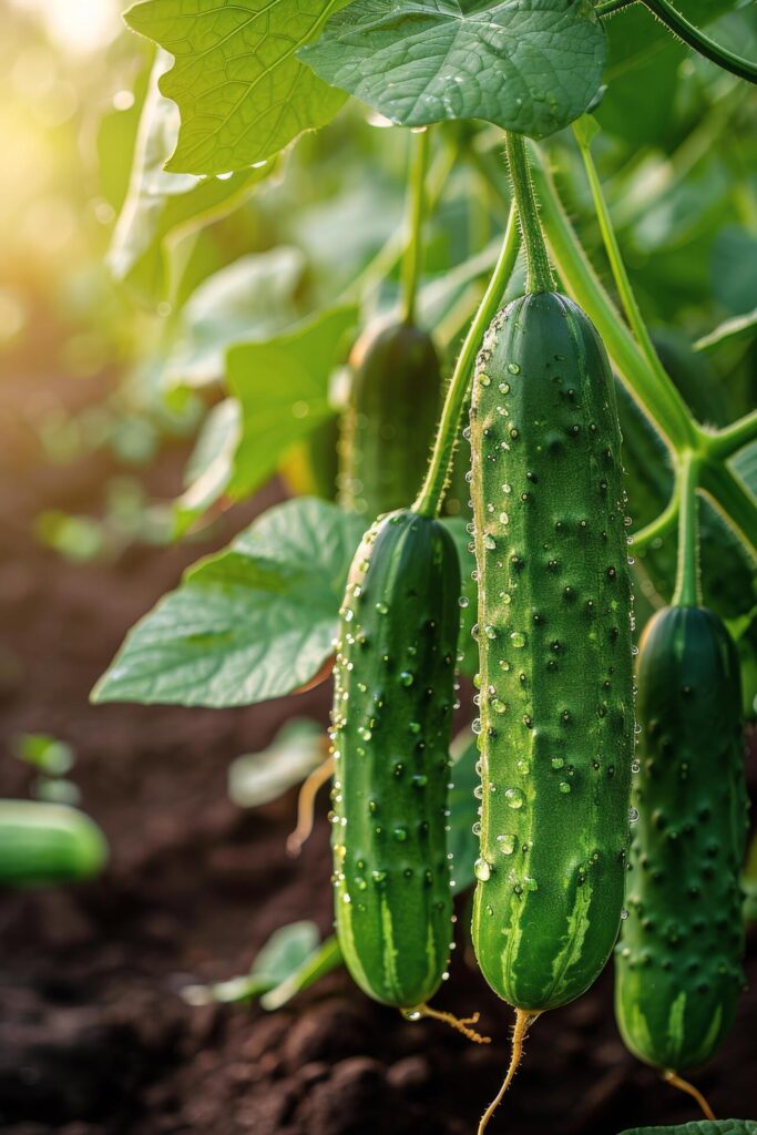 Cucumbers Growing on Plant in Garden Free Photo