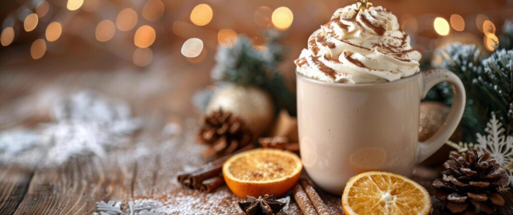 Cup of Hot Chocolate With Whipped Cream and Orange Slice Free Photo