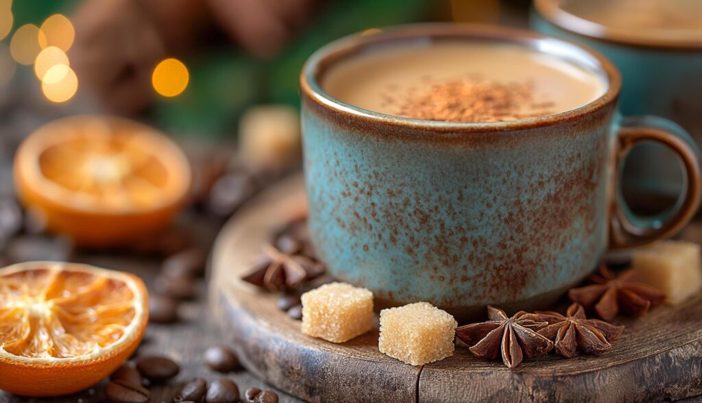 Cup with Cappuccino, Oranges, Cinnamon and Brown Sugar Free Photo