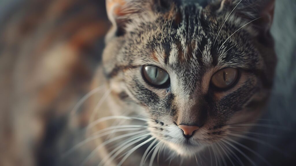 Curious Tabby Cat Captured in Soft Natural Light with 50mm Lens Focus Free Photo