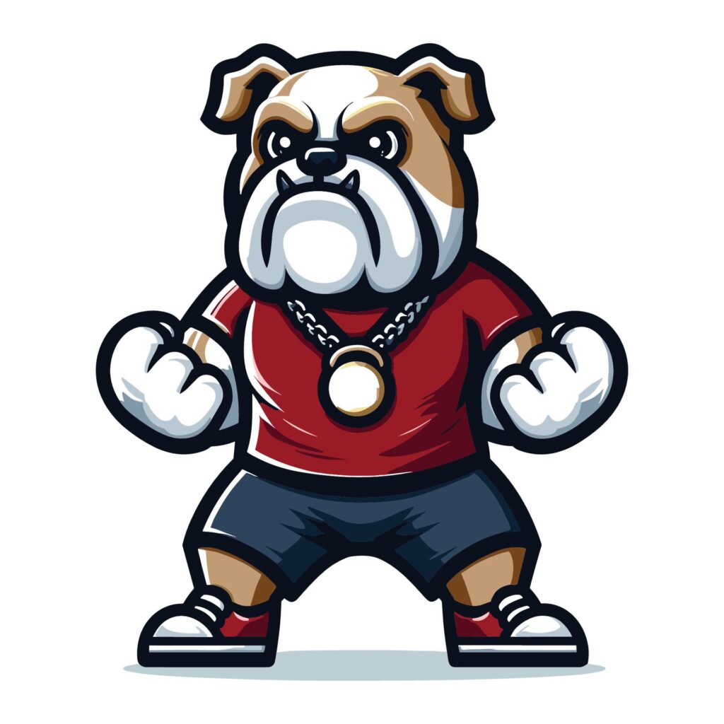 Cute cartoon bulldog puppy in hiphop dress mascot character design vector, logo template isolated on white background Free Vector