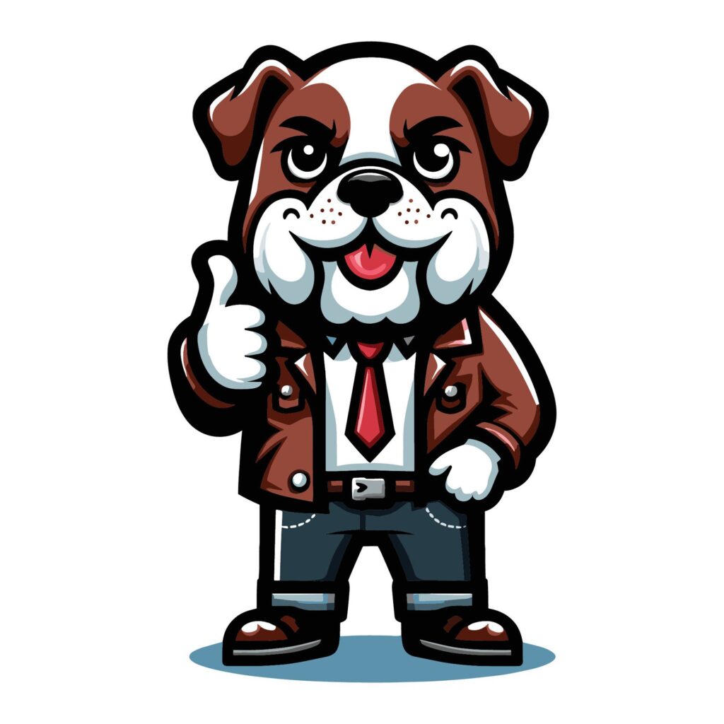 Cute cartoon bulldog puppy in office job dress, businessman worker mascot character design vector, logo template isolated on white background Free Vector