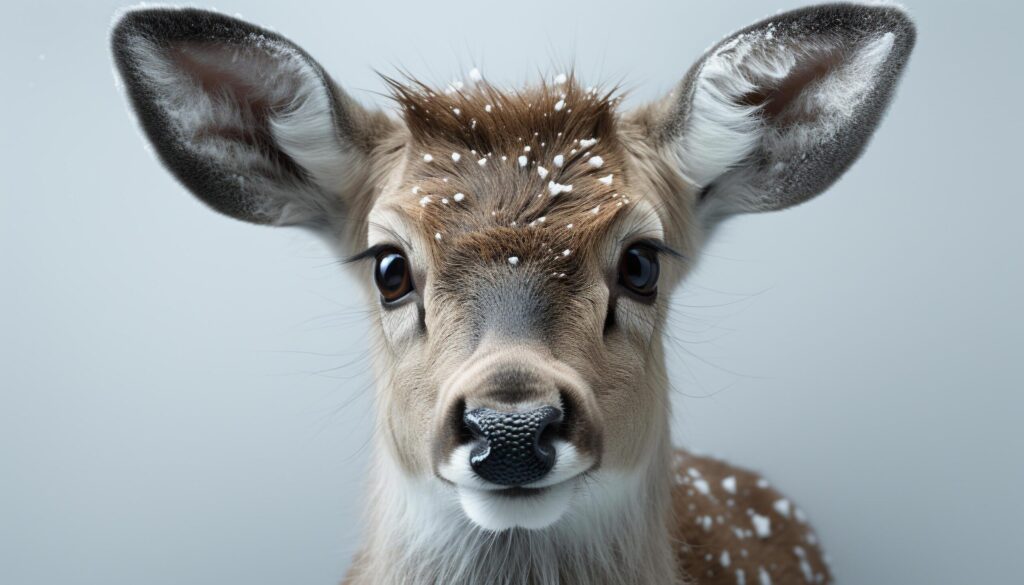 Cute deer looking at camera, nature portrait in snow generated by AI Free Photo