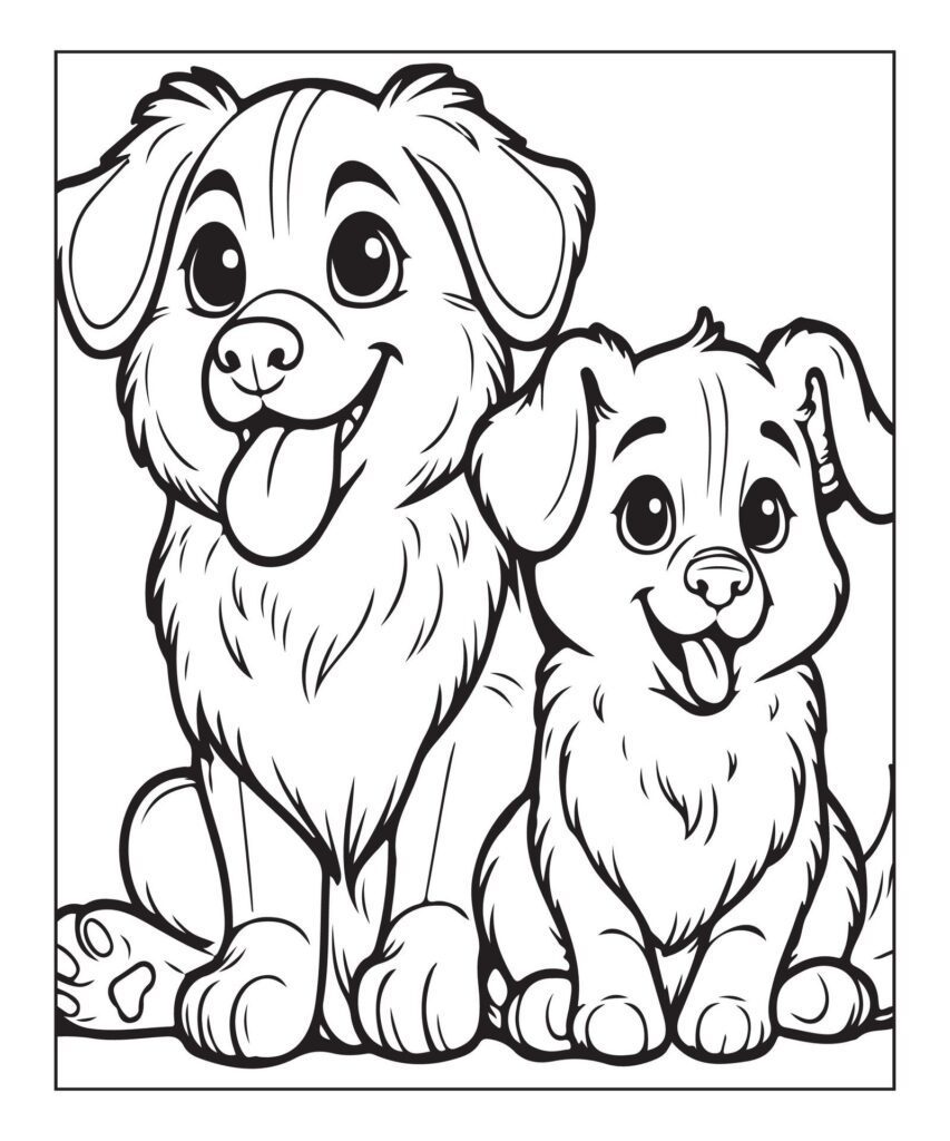 cute dog illustration coloring page for kids Free Vector