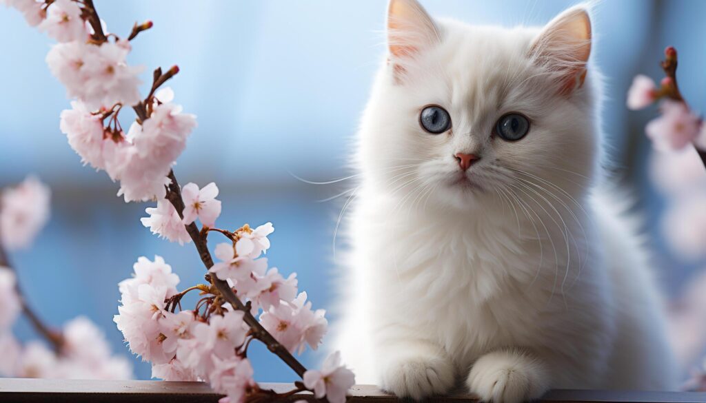 Cute kitten sitting on branch, looking at camera, indoors generated by AI Free Photo