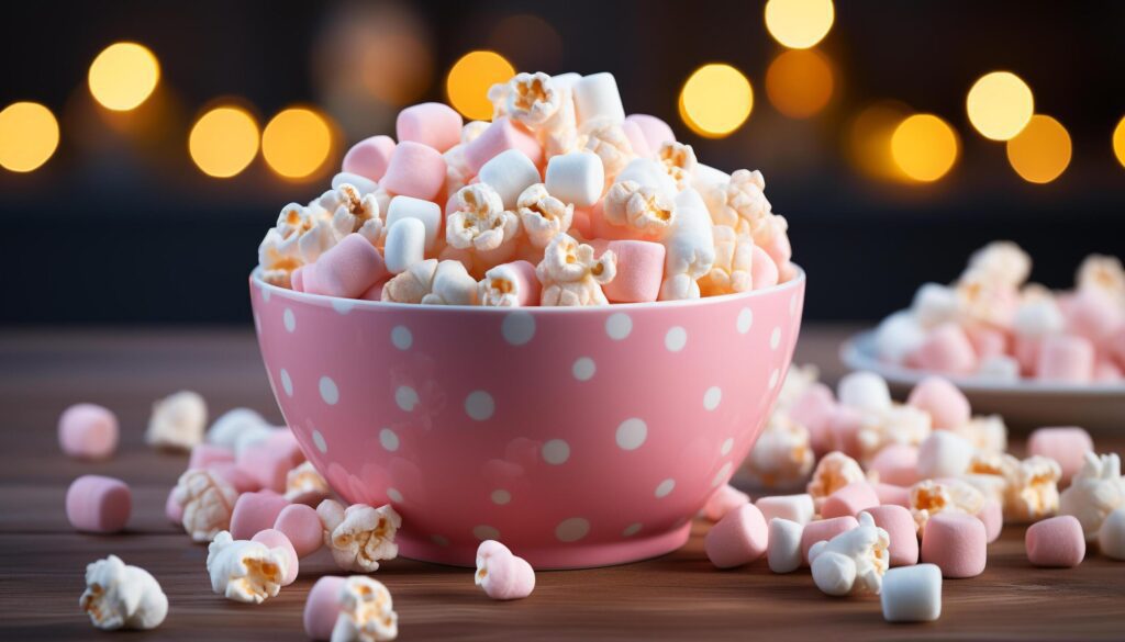 Cute marshmallow snack on pink table, a sweet indulgence generated by AI Free Photo