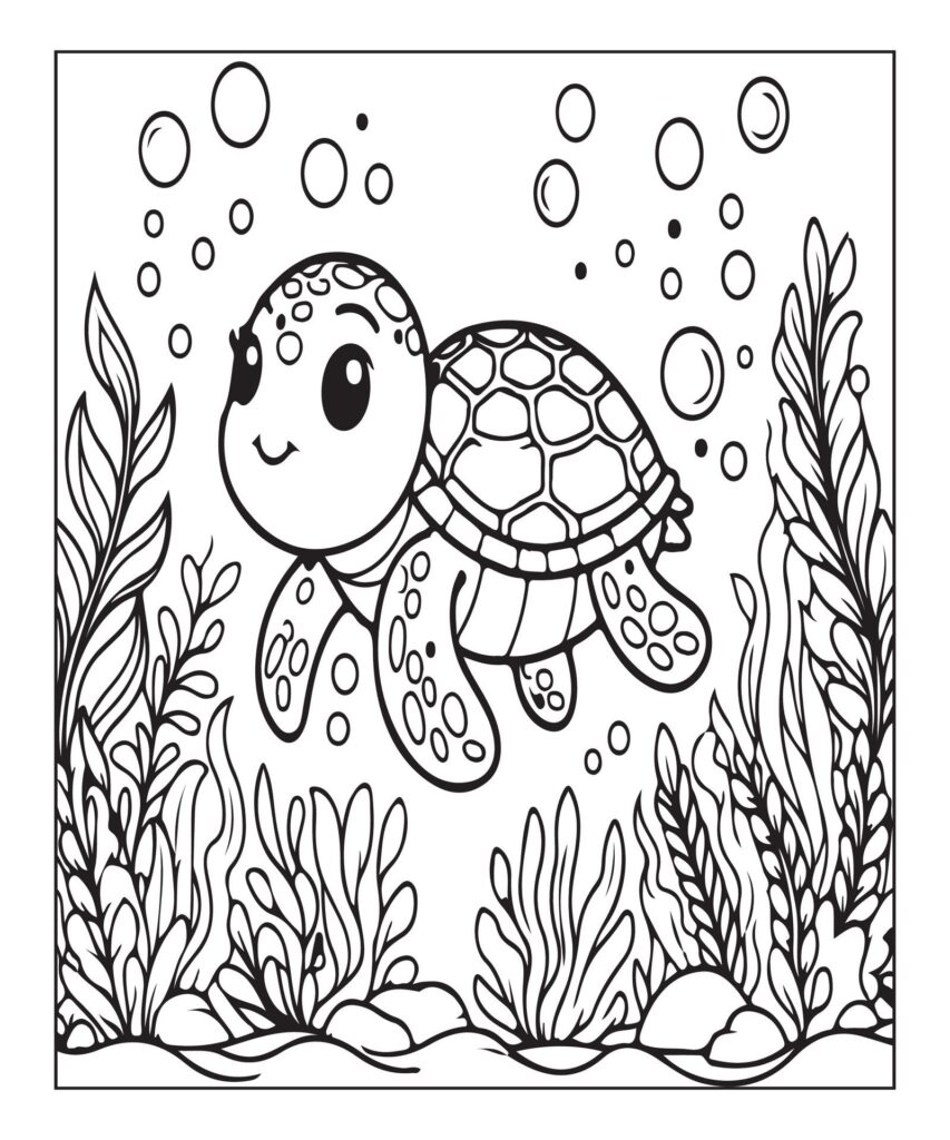 cute turtle coloring page for kids Free Vector