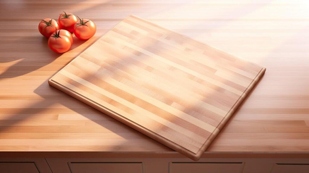 AI generated Cutting board and tomatoes. Rustic wooden tray. Kitchen appliance. Copy space for business template Stock Free