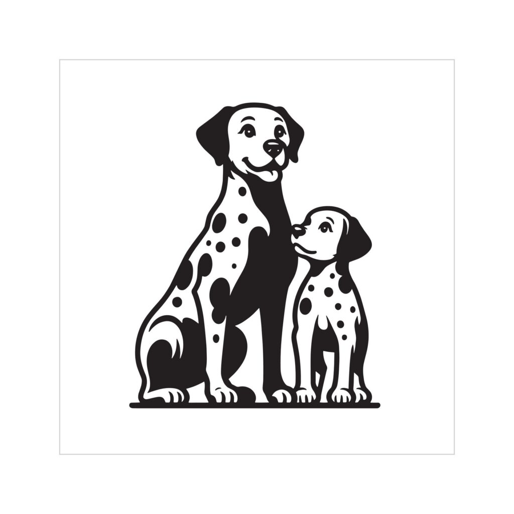 Dalmatian Dog Family Clipart illustration in Black and white Free Vector