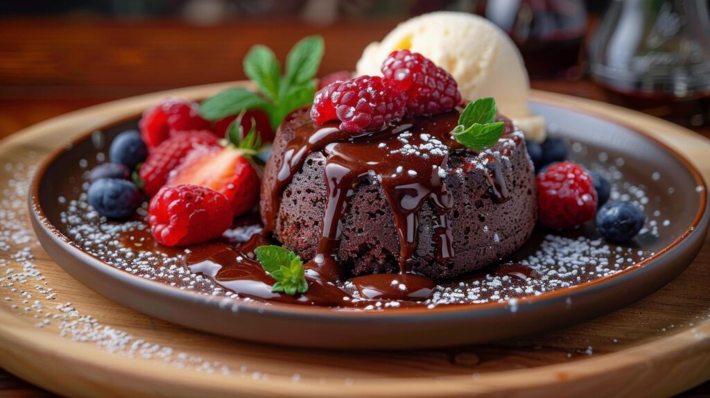 Decadent Chocolate Cake With Berries and Ice Cream Free Photo