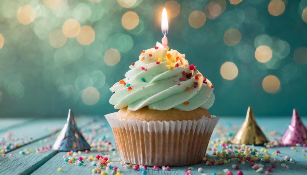 AI generated Delicious Cupcake on pastel green background for birthday celebration Stock Free